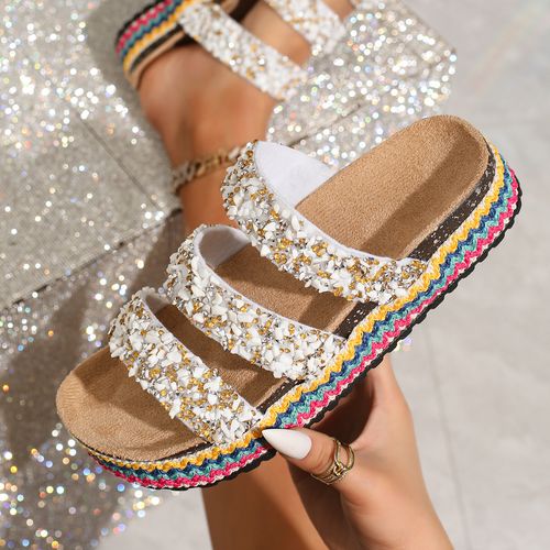 Fashionable new summer ethnic-style thick-soled slippers, fashionable water diamond outdoor beach flip-flops