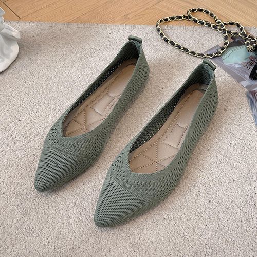 Pointed-toe knitted ballet shoes for women, Mokashin soft-soled casual shoes, comfortable, anti-slip, shallow toe single shoes