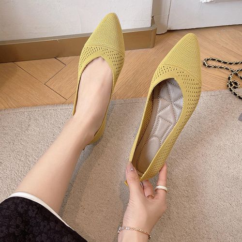 Pointed-toe knitted ballet shoes for women, Mokashin soft-soled casual shoes, comfortable, anti-slip, shallow toe single shoes