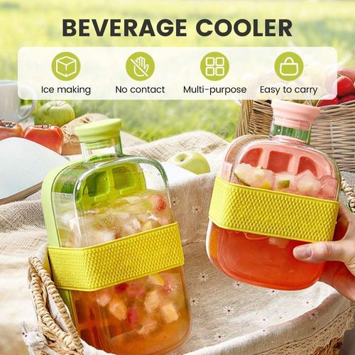 2-in-1 ice cube bottle, touchless ice cube tray, water bottle with straw, juice ice cube tray