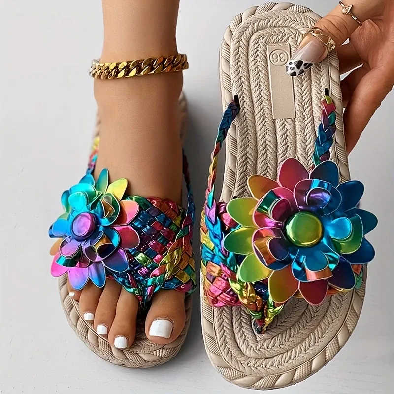 Colorful laser flower flip-flops with flip-flops