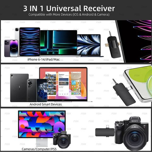 Mini microphone wireless lapel flip microphone, suitable for Apple and Android cameras, professional noise-cancelling recording clip microphone