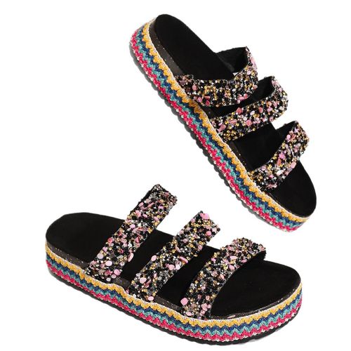 Fashionable new summer ethnic-style thick-soled slippers, fashionable water diamond outdoor beach flip-flops