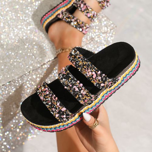 Fashionable new summer ethnic-style thick-soled slippers, fashionable water diamond outdoor beach flip-flops