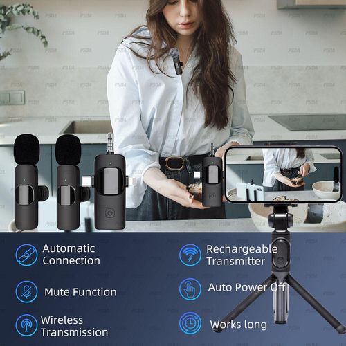 Mini microphone wireless lapel flip microphone, suitable for Apple and Android cameras, professional noise-cancelling recording clip microphone