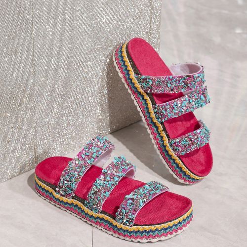 Fashionable new summer ethnic-style thick-soled slippers, fashionable water diamond outdoor beach flip-flops