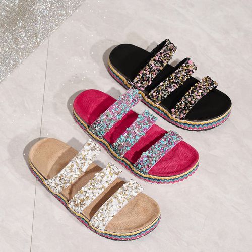 Fashionable new summer ethnic-style thick-soled slippers, fashionable water diamond outdoor beach flip-flops