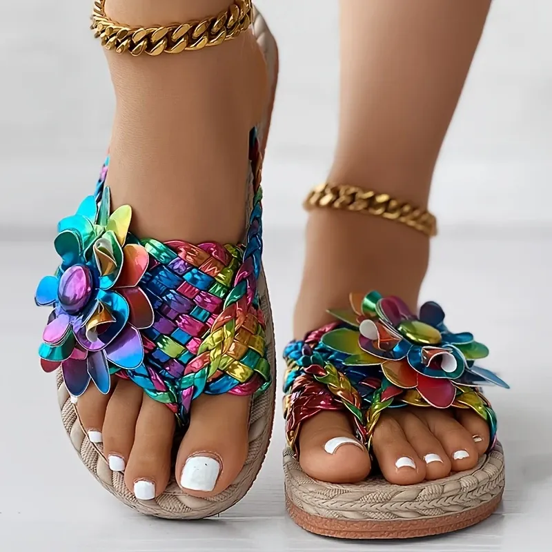 Colorful laser flower flip-flops with flip-flops