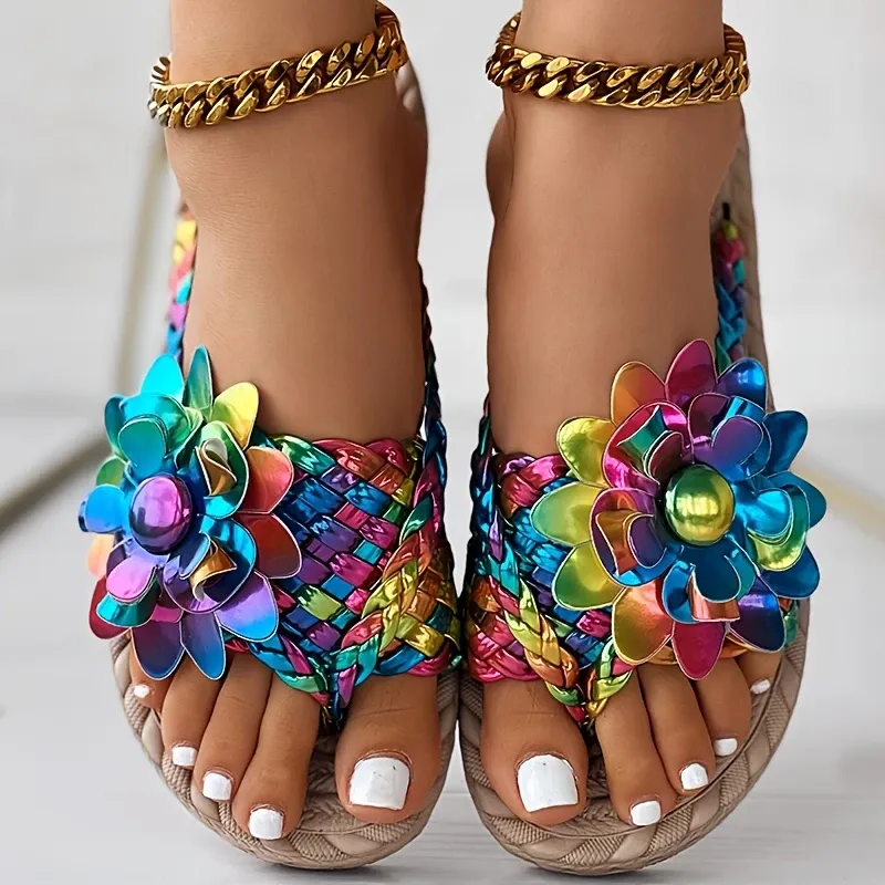 Colorful laser flower flip-flops with flip-flops