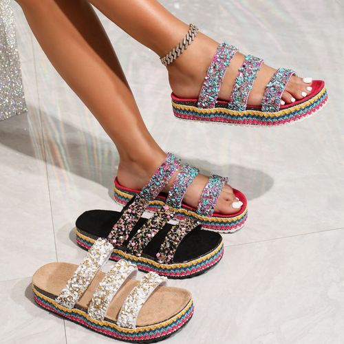 Fashionable new summer ethnic-style thick-soled slippers, fashionable water diamond outdoor beach flip-flops