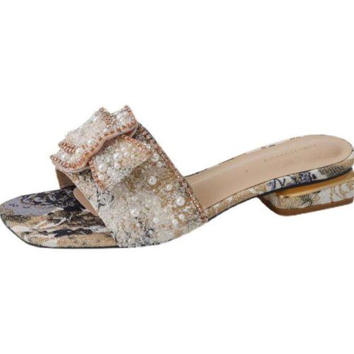 🔥2025✨ New summer thick-heeled sandals, women's fashionable flat-bottomed women's rhinestone slippers