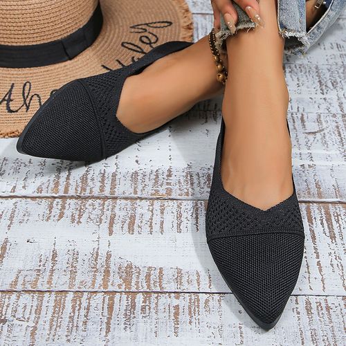 Pointed-toe knitted ballet shoes for women, Mokashin soft-soled casual shoes, comfortable, anti-slip, shallow toe single shoes