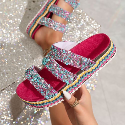 Fashionable new summer ethnic-style thick-soled slippers, fashionable water diamond outdoor beach flip-flops