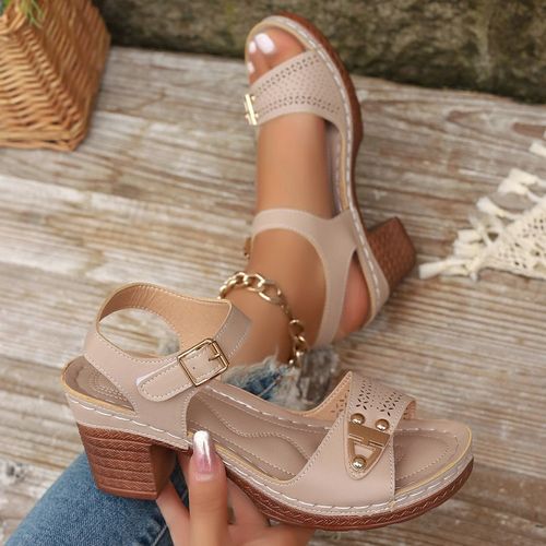 Elegant thick high-heeled sandals for women, fashionable and open design, lightweight solid-color high-heeled sandals for all four seasons