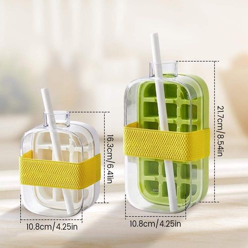 2-in-1 ice cube bottle, touchless ice cube tray, water bottle with straw, juice ice cube tray