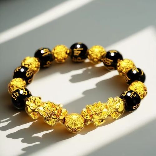 Vietnamese Sand Gold Pixiu Bracelet for Men and Women, Imitation 3D Hard Gold 99, Obsidian Pixiu Buddha Bead Jewelry, Long Lasting Color Retention