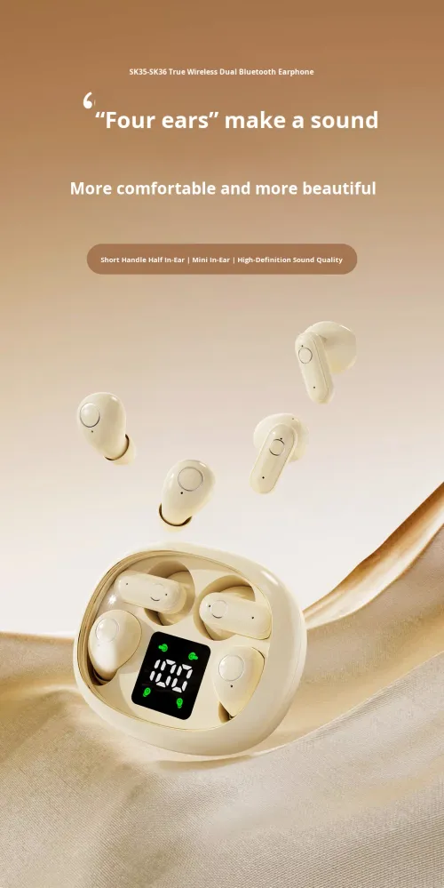 Bestselling 4-Pack Comfortable Mini In-Ear Bluetooth 5.4 Earphones with Digital Display, Low Latency for Gaming, and Extra Long Battery Life