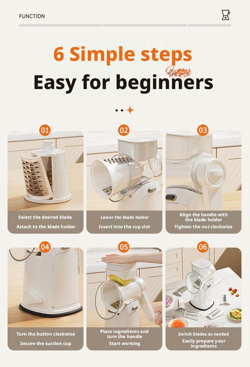 One Tool For All Cutting Needs – Rotary Grater With Handle, 5 Sets of Assorted Blades (10 Blades Total)