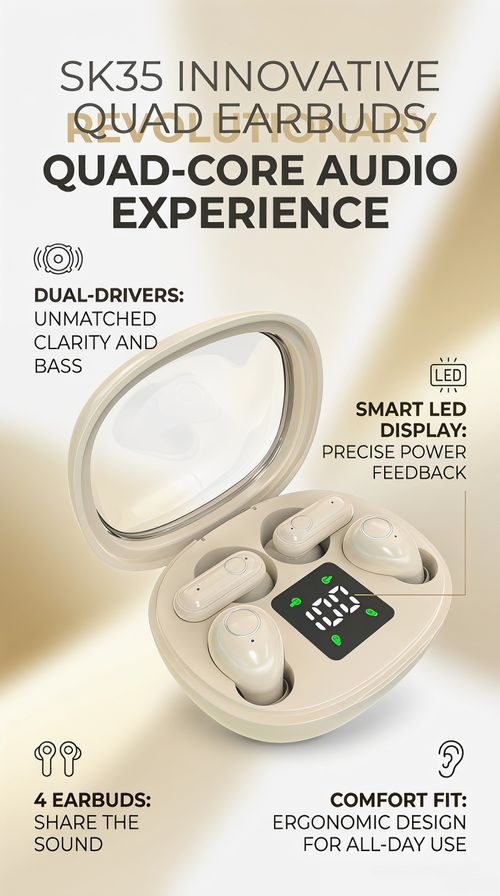 Bestselling 4-Pack Comfortable Mini In-Ear Bluetooth 5.4 Earphones with Digital Display, Low Latency for Gaming, and Extra Long Battery Life