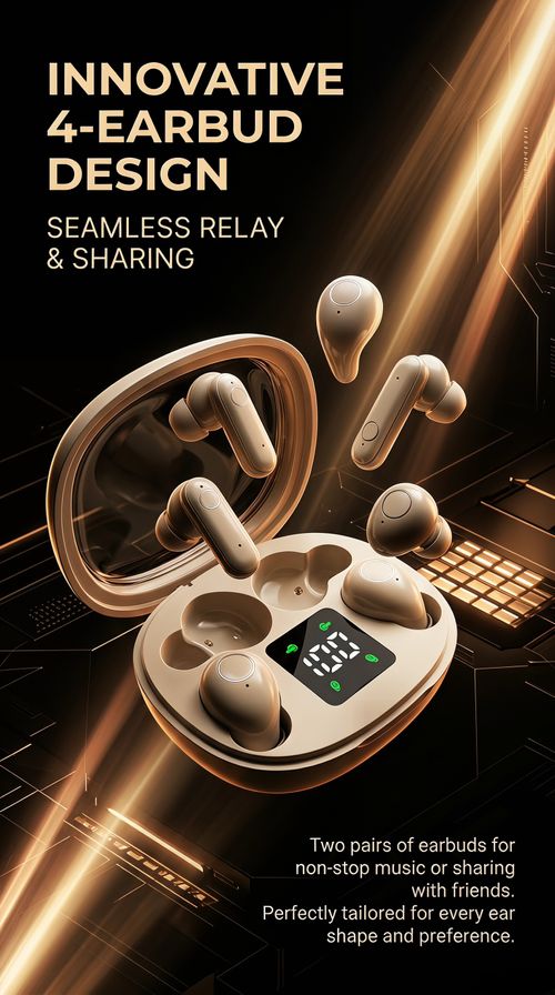 Bestselling 4-Pack Comfortable Mini In-Ear Bluetooth 5.4 Earphones with Digital Display, Low Latency for Gaming, and Extra Long Battery Life