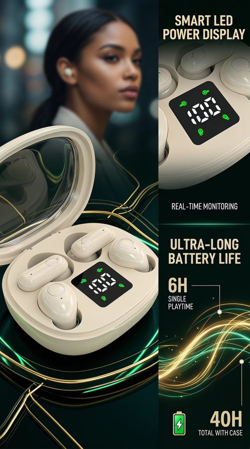 Bestselling 4-Pack Comfortable Mini In-Ear Bluetooth 5.4 Earphones with Digital Display, Low Latency for Gaming, and Extra Long Battery Life