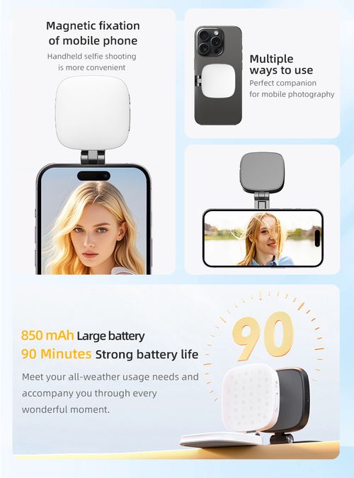New Magnetic Mini Phone Fill Light with Mirror, MagSafe Compatible, Pocket Light for Desktop Video Conferences & Live Streaming