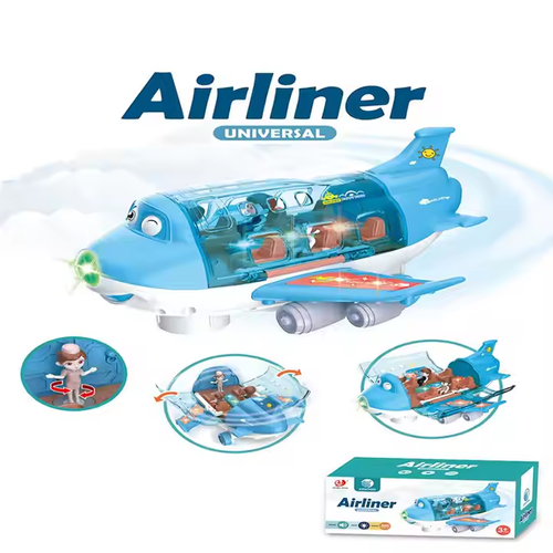 Electric universal cartoon Airbus airplane light music rotating airplane educational children's toy, with rechargeable battery, rechargeable.
