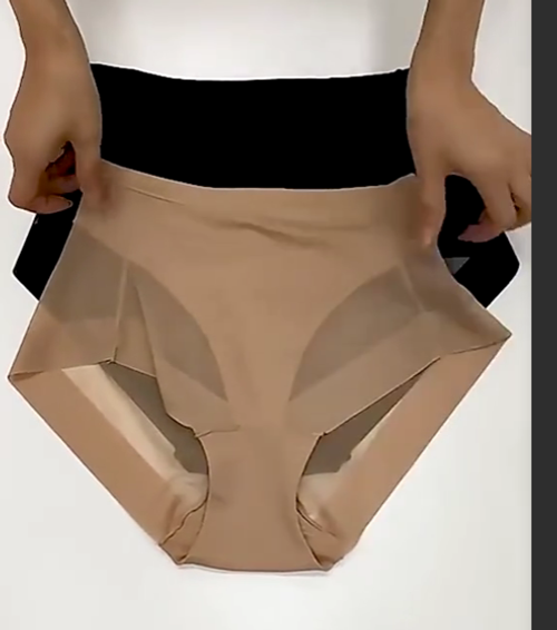 Mid-waist women's transparent mesh briefs, waist and abdomen comfortable ice silk women's underwear large size, buy 1 get 3 free