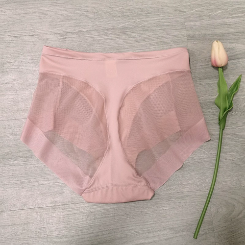 Mid-waist women's transparent mesh briefs, waist and abdomen comfortable ice silk women's underwear large size, buy 1 get 3 free