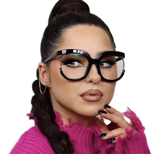 Large frame fashionable blue light blocking ladies plain glasses