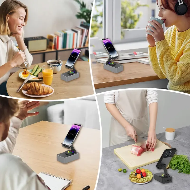 Acessório multifuncional para telemóvel com áudio Bluetooth e Bluetooth, com bateria de 1500 mAh, design dobrável a 360°, altifalantes estéreo HD, base antiderrapante e fácil utilização – Ideal para casa, viagens, aniversários, Dia do Pai e presentes de Natal