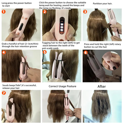 Automatic Hair Curling Iron,Hair Curler, Negative Ion Automatic Hair Hair Curl Wand, 4 Modes Adjustable Temperatures Rotating Curling Iron for Women