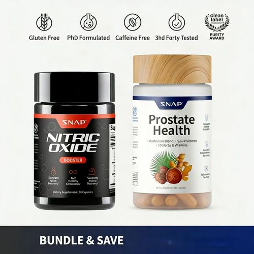 Ultimate Men's Health Bundle - Snap Supplements - Nitric Oxide Booster 60ct + Prostate Health Bundle - Natural Supplement Capsules - Support Blood Circulation & Prostate Health