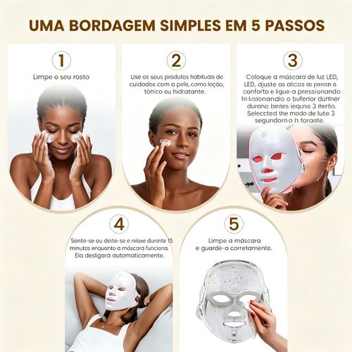 Máscara de terapia de luz vermelha, dispositivo de cuidados faciais com luz LED de 7 cores, dispositivo de rejuvenescimento de pele por fotões adequado para cuidados diários da pele. Utiliza design de carregamento sem fios.
