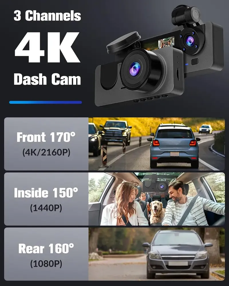 Dash Camera for Cars,4K Full UHD Car Camera Front Rear with Free 32GB SD Card,Dashcams for Cars with Night Vision,24 Hours Parking Mode,WDR,G-Sensor,Motion Detection, Professional Direct