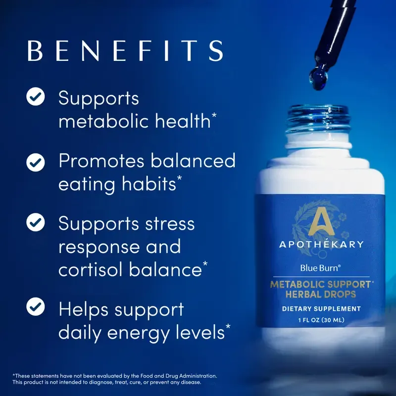 Apothékary Blue Burn - Metabolic Support Liquid Herbal Drops* | Antioxidant Rich, Alcohol-Free, Clinically-Tested, Certified Gluten-Free,