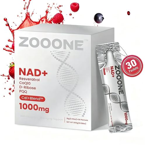 ZOOONE 1000mg NAD+ Coenzyme Berry Flavored Blend supports skin health, cell vitality, and boosts energy and focus | Refined Formula - 30 packets