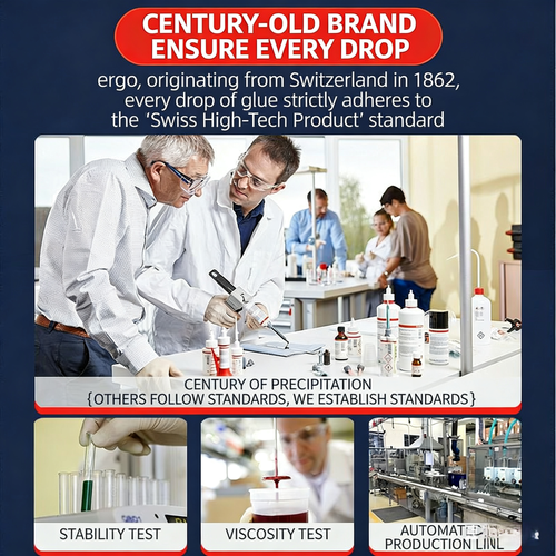 ERGO Swiss imported strong adhesive for bonding plastics, metals, ceramics, acrylic, and woodtransparent,quick-drying, all-purpose adhesive.