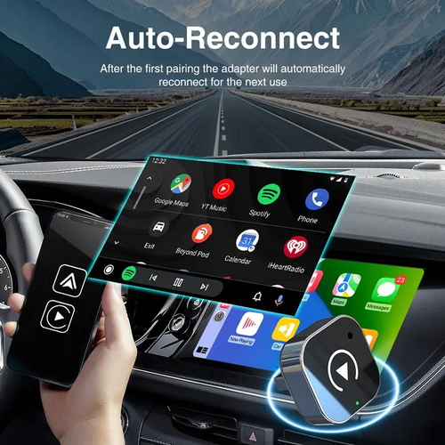 Wireless Car Adapter, Portable Wireless Adapter, Car Smart BT Connector for iPhone & Android Phone, Car Electronics Accessories, Carplay Converter