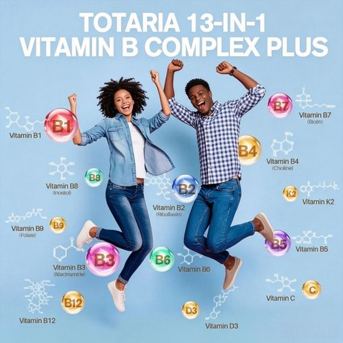 Totaria 13-in-1 Vitamin B Complex Plus with Vitamin B1, B2, B3 (Niacinamide), B4, B5, B6, B7 (Biotin), B8 (Inositol), B9 (Folate), B12, C, D3, K2 - Energy, Nerve, Immune, Skin Support - 120 Vegan Capsules Healthcare Supplement