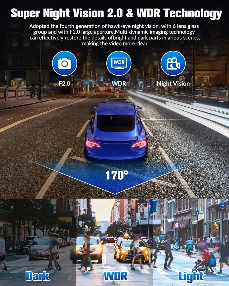 Dash Camera for Cars,4K Full UHD Car Camera Front Rear with Free 32GB SD Card,Dashcams for Cars with Night Vision,24 Hours Parking Mode,WDR,G-Sensor,Motion Detection, Professional Direct