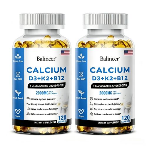 Balincer calcium supplements support bone and joint health, and muscle health. Contains calcium, magnesium, zinc, vitamin D3, and K2-120 tablets.