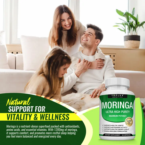 Moringa Capsules 1200mg - Pure Moringa Powder for Immune, Gut health 90 Capsules