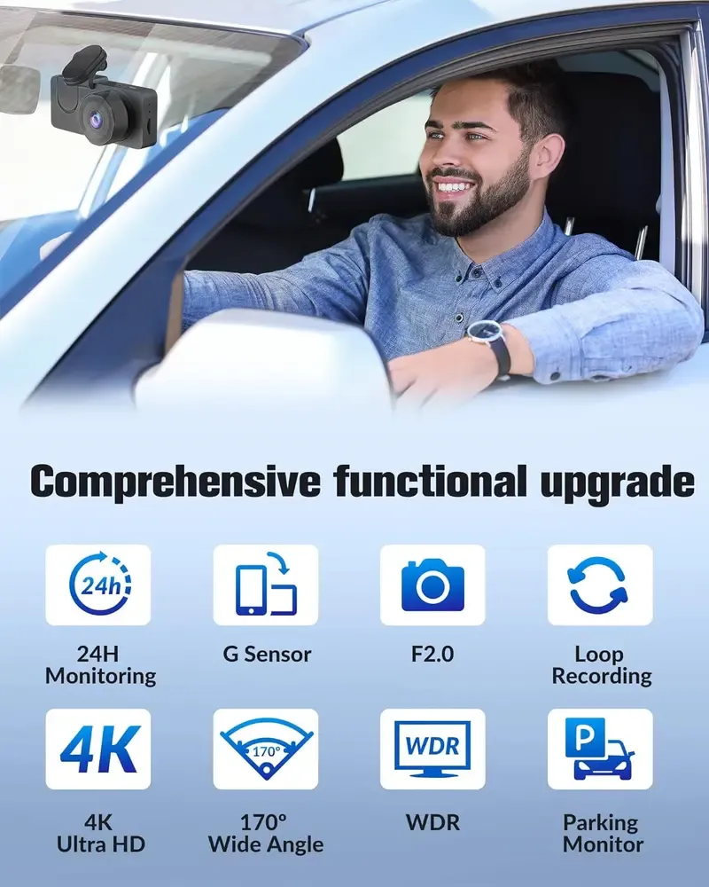 Dash Camera for Cars,4K Full UHD Car Camera Front Rear with Free 32GB SD Card,Dashcams for Cars with Night Vision,24 Hours Parking Mode,WDR,G-Sensor,Motion Detection, Professional Direct