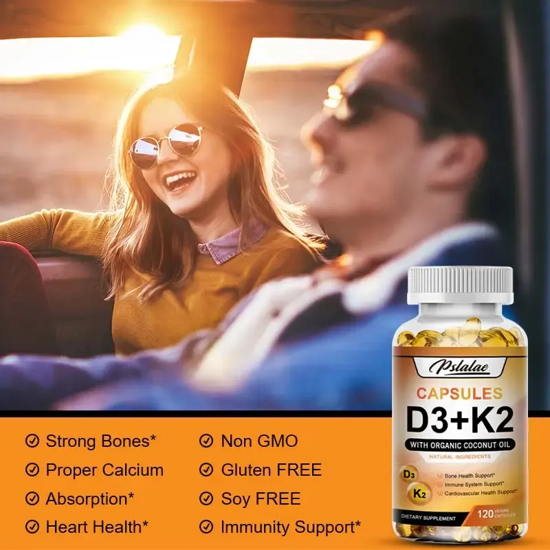 Vitamin D3+K2 Composite Vitamin Supplement - Supports bone health, supports immune system, supports emotional stability - 120 capsules