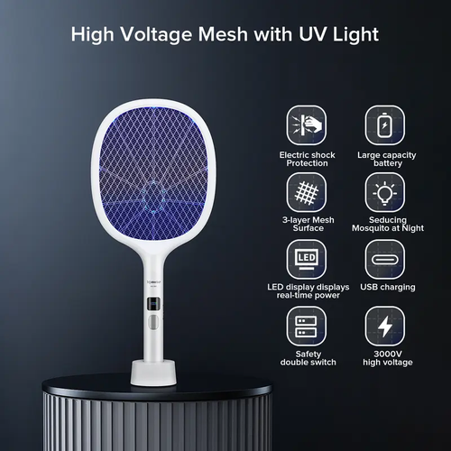 Powerful Purple Automatic Mosquito Trap Indoor and Outdoor - 2-in-1 Mosquito Shooter with Large Mesh, Rechargeable Mosquito Killer, LED Display and Safety