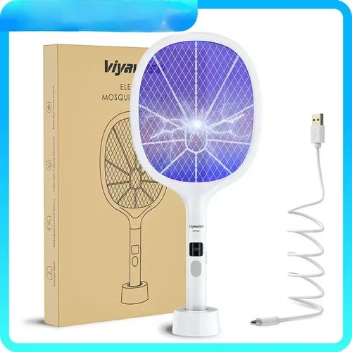 Powerful Purple Automatic Mosquito Trap Indoor and Outdoor - 2-in-1 Mosquito Shooter with Large Mesh, Rechargeable Mosquito Killer, LED Display and Safety