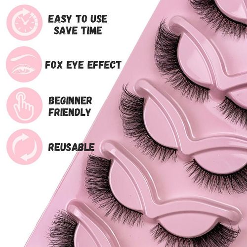five Pairs 3D Cat Eye Lashes - Thick & Winged + Free Glue!