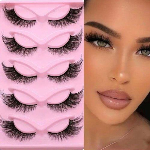 five Pairs 3D Cat Eye Lashes - Thick & Winged + Free Glue!