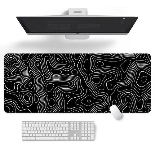 Gaming Mouse Pad Large Size - Minimalist Black White Contour Lines Desk Mat for Gamers & Work